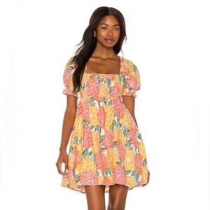 House of Harlow 1960 Floral 100% Linen Poplin Mini Dress